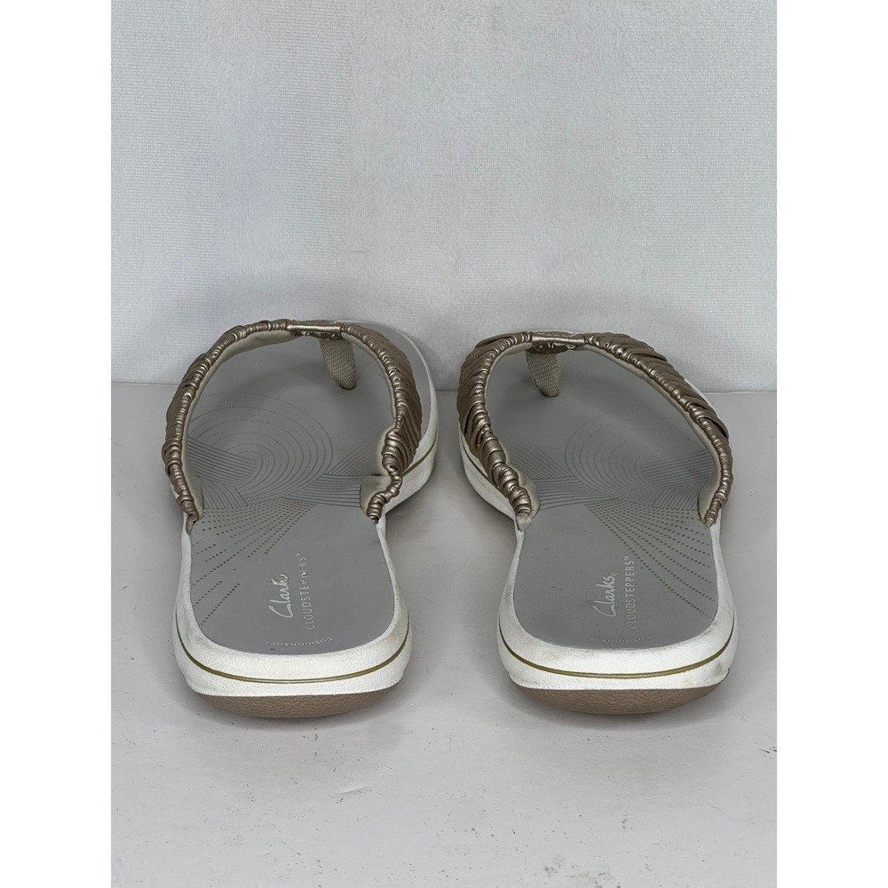 Clarks Cloudsteppers Arla Glitz Metallic Gold Ruched Flip Flop Sandals Womens 10 - Picture 2 of 10